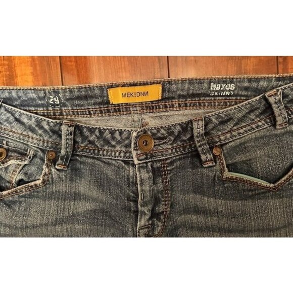 Mek Dnm Unisex Y2K Boot Cut Embellished Flap Pockets Wash Distressed Look Sz 29 - Picture 3 of 8